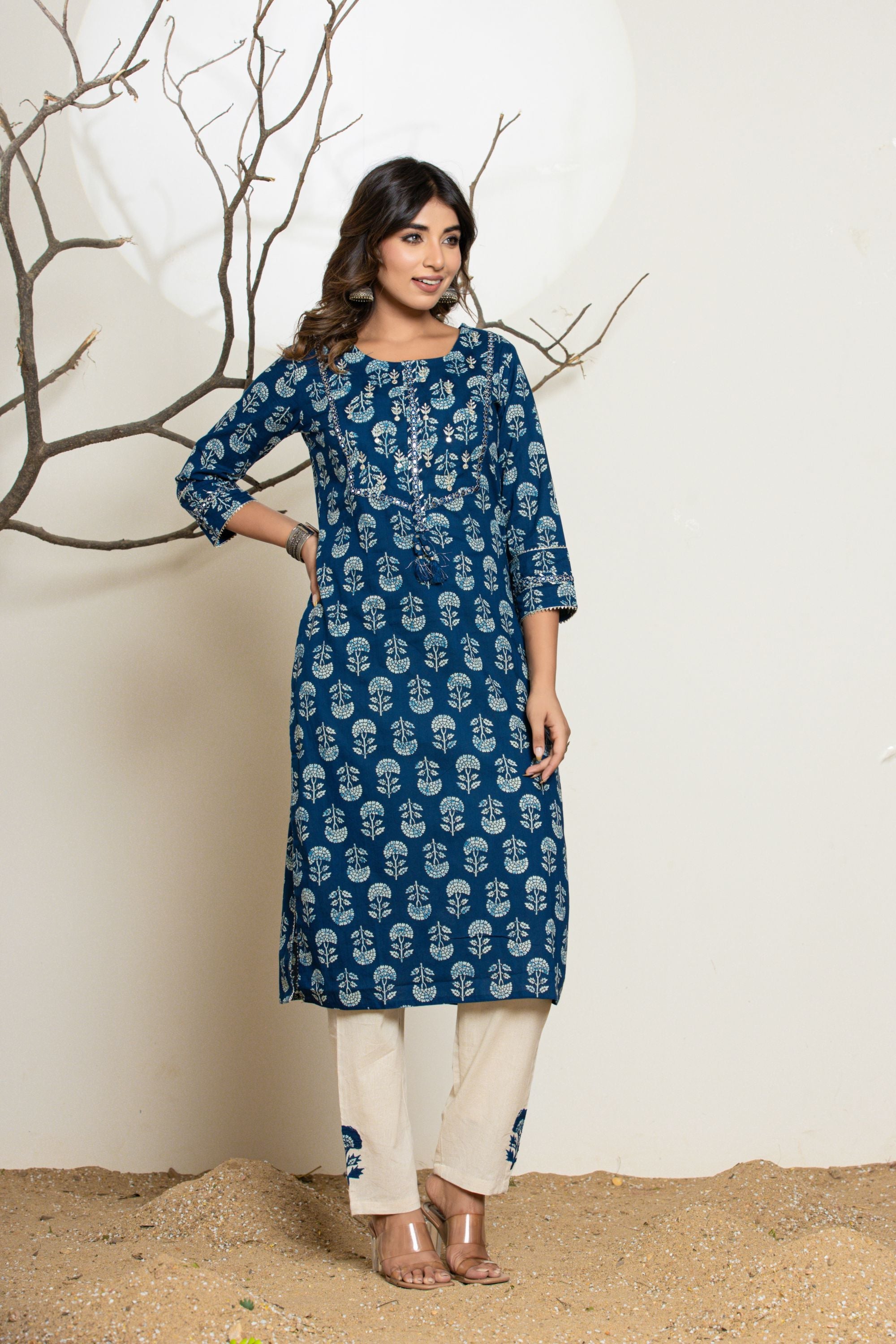 Indigo Blue Block Cotton Suit Set