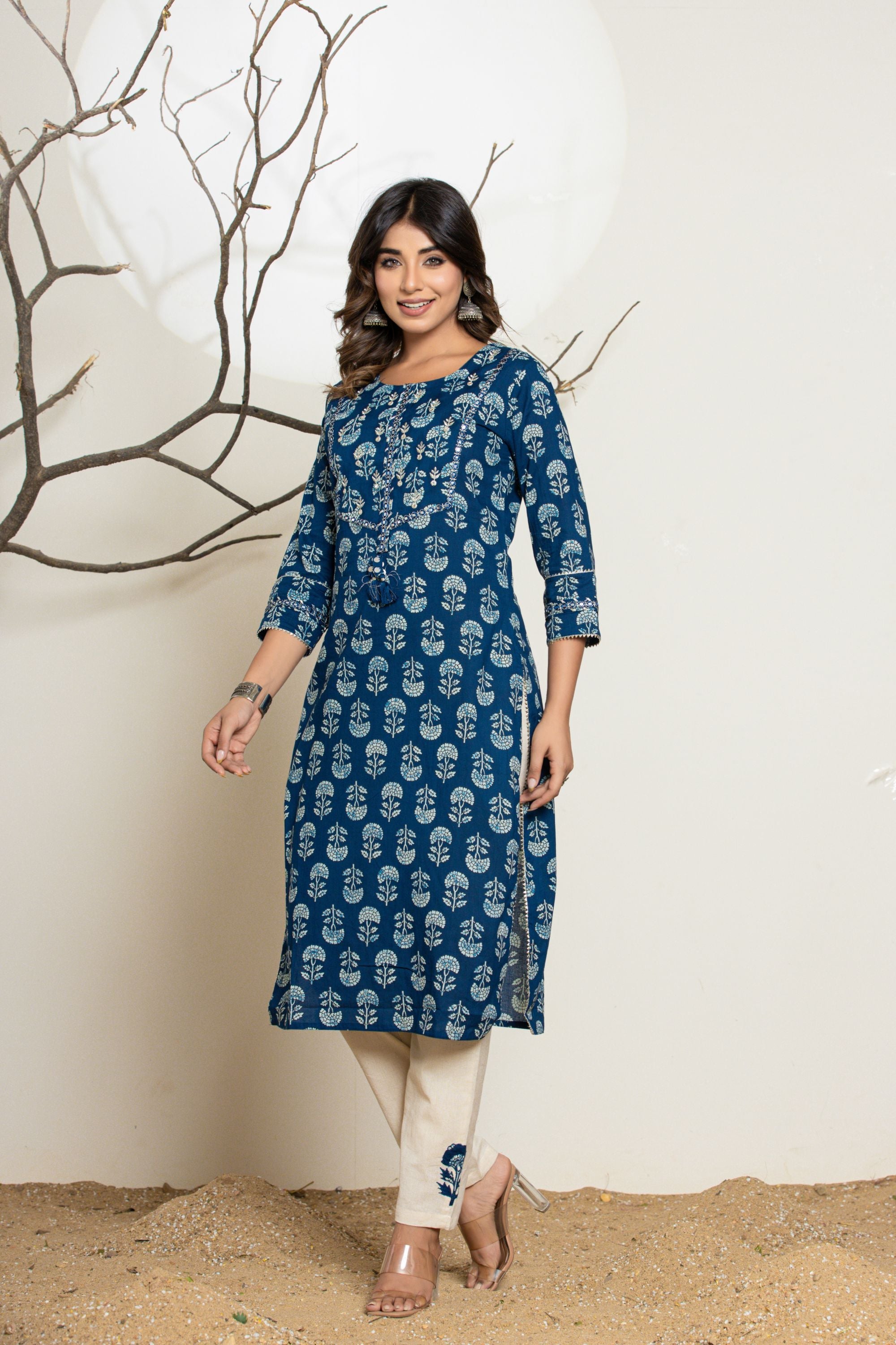 Indigo Blue Block Cotton Suit Set