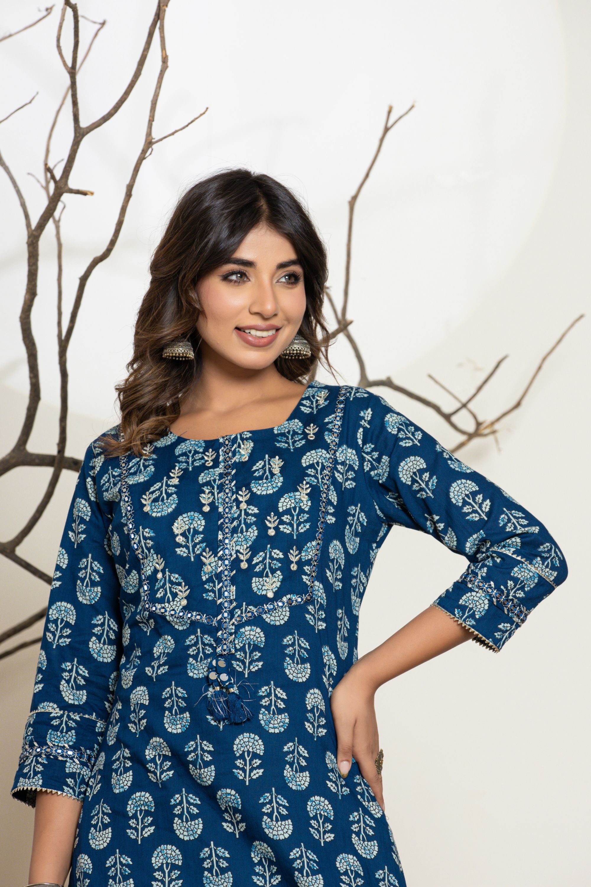 Indigo Blue Block Cotton Suit Set