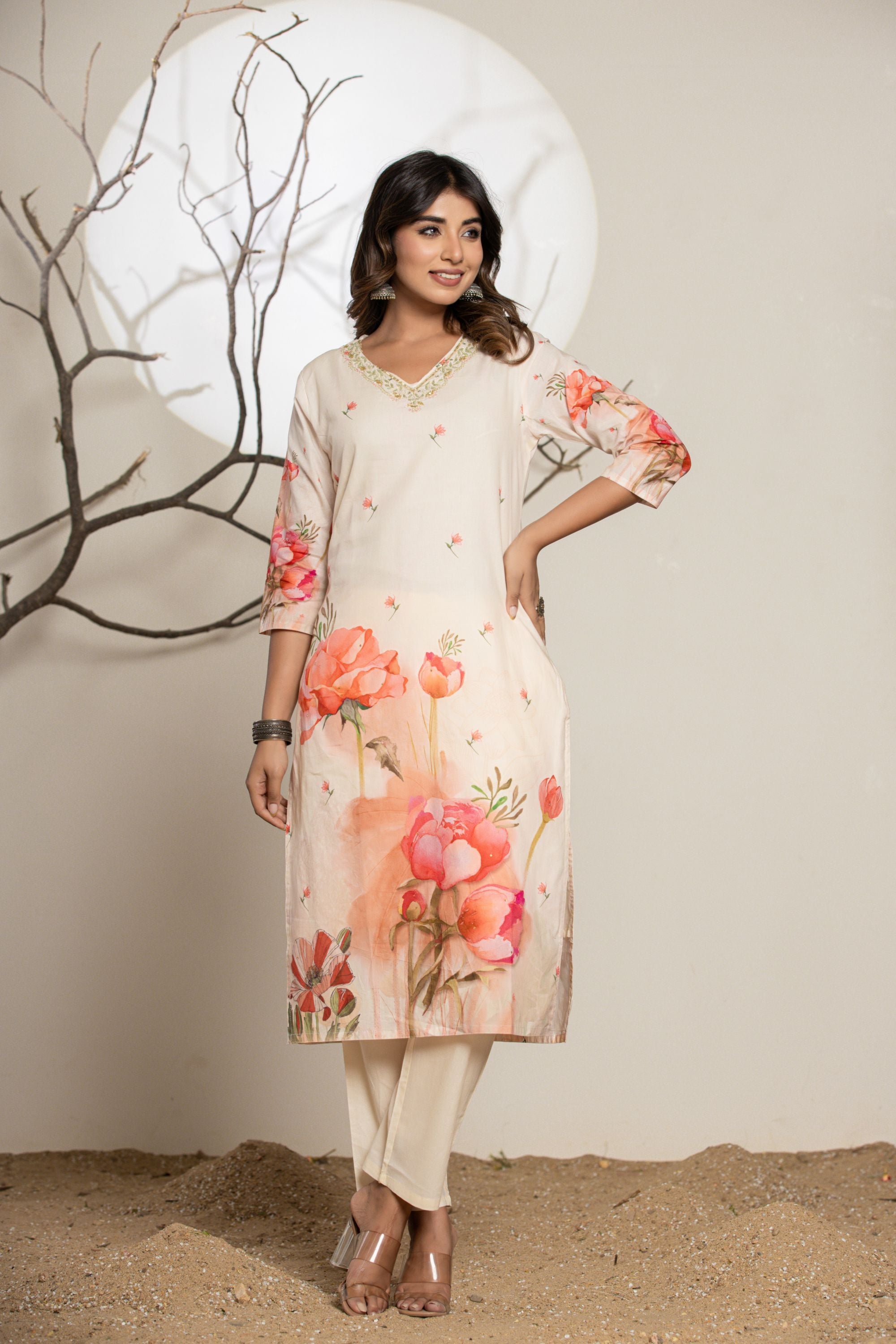 Blushing Pink Digital Print Cotton Suit Set