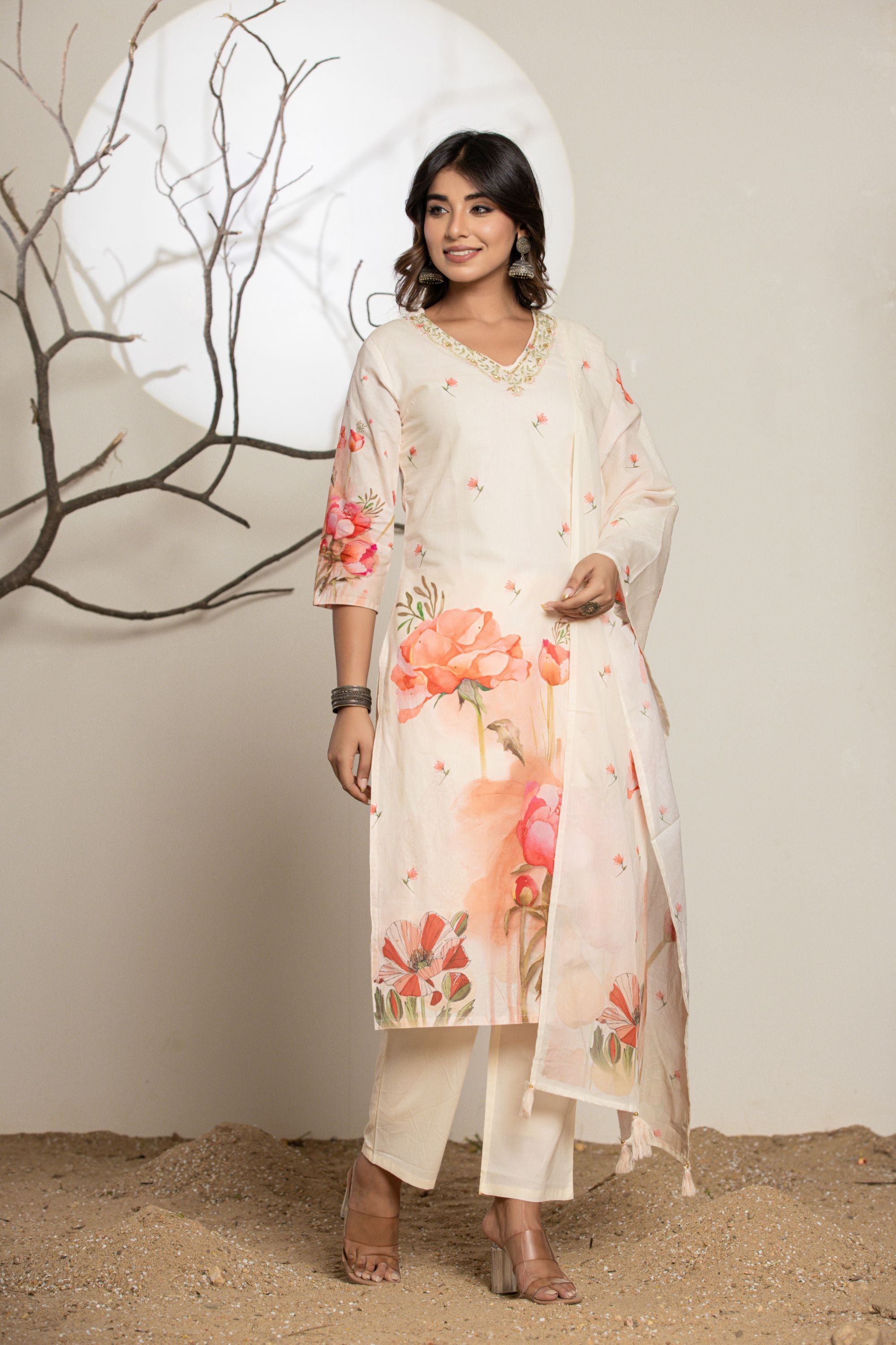 Blushing Pink Digital Print Cotton Suit Set