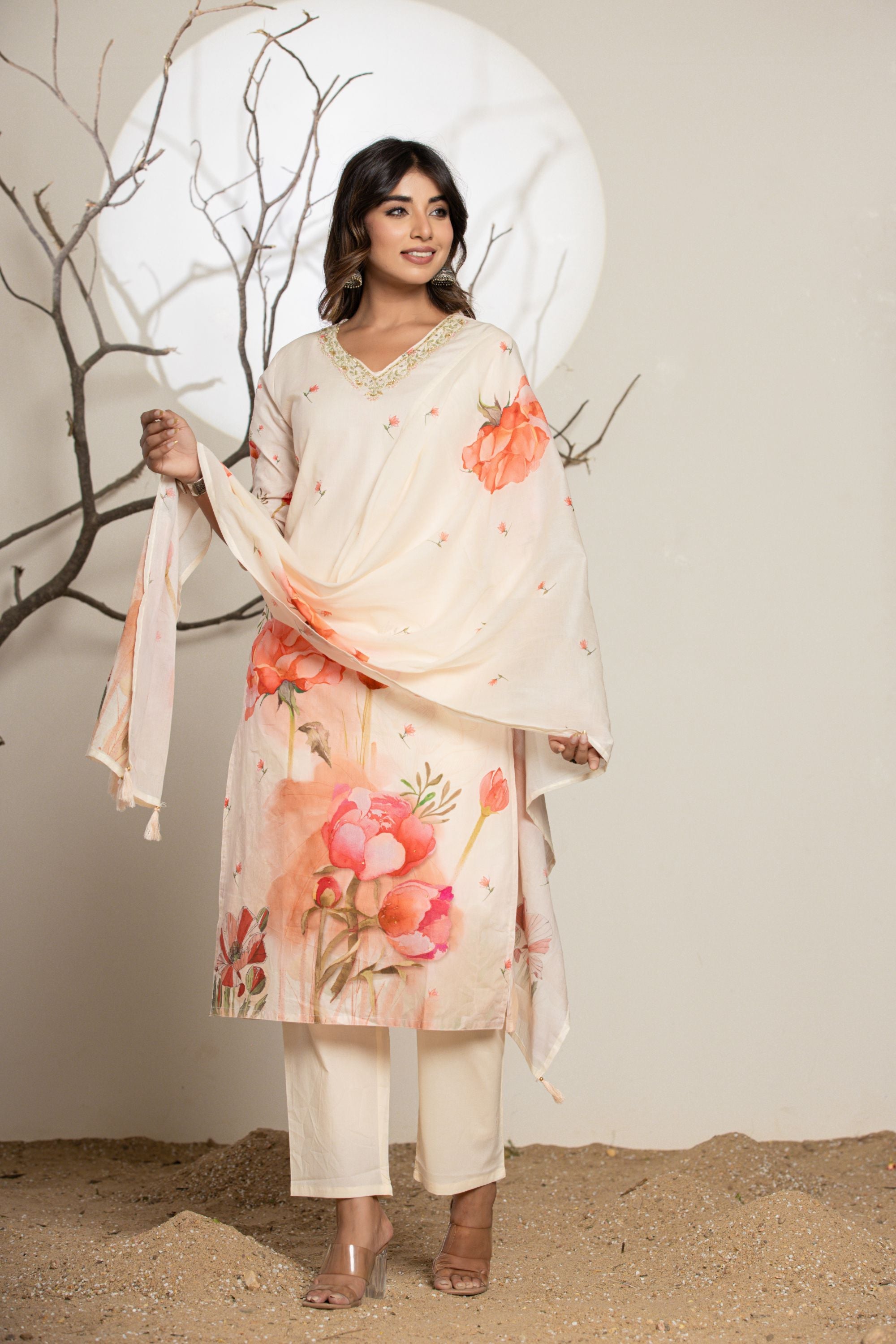 Blushing Pink Digital Print Cotton Suit Set