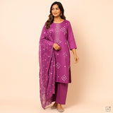 Mountbatten Pink Bhandej Cotton Unstitched Suit Set