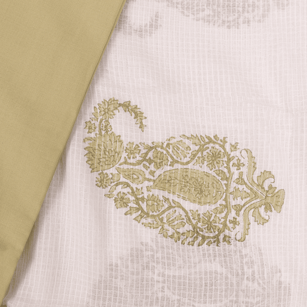 Mughal Butta Pea Green Cotton Unstitched Suit Set