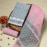 Turquois Pure Kota Doria Dupatta Unstitched  Suit Set