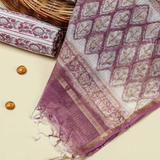 Movv Pure Kota Doria Dupatta Unstitched Suit Set