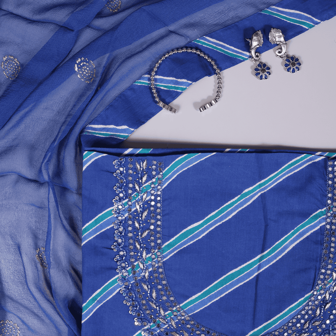 Bright Royal Blue Leheriya Cotton Suit Set