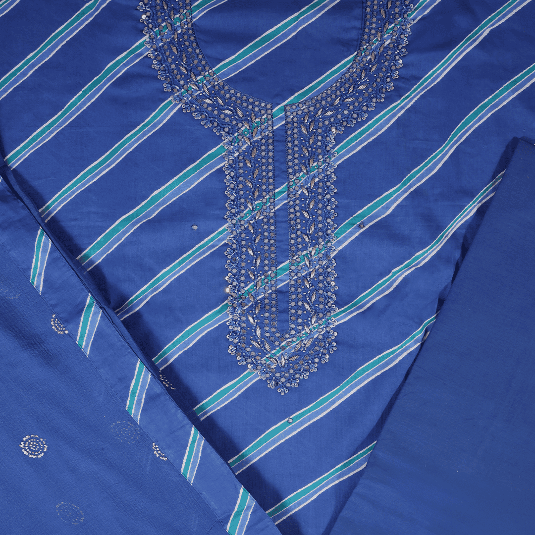 Bright Royal Blue Leheriya Cotton Suit Set