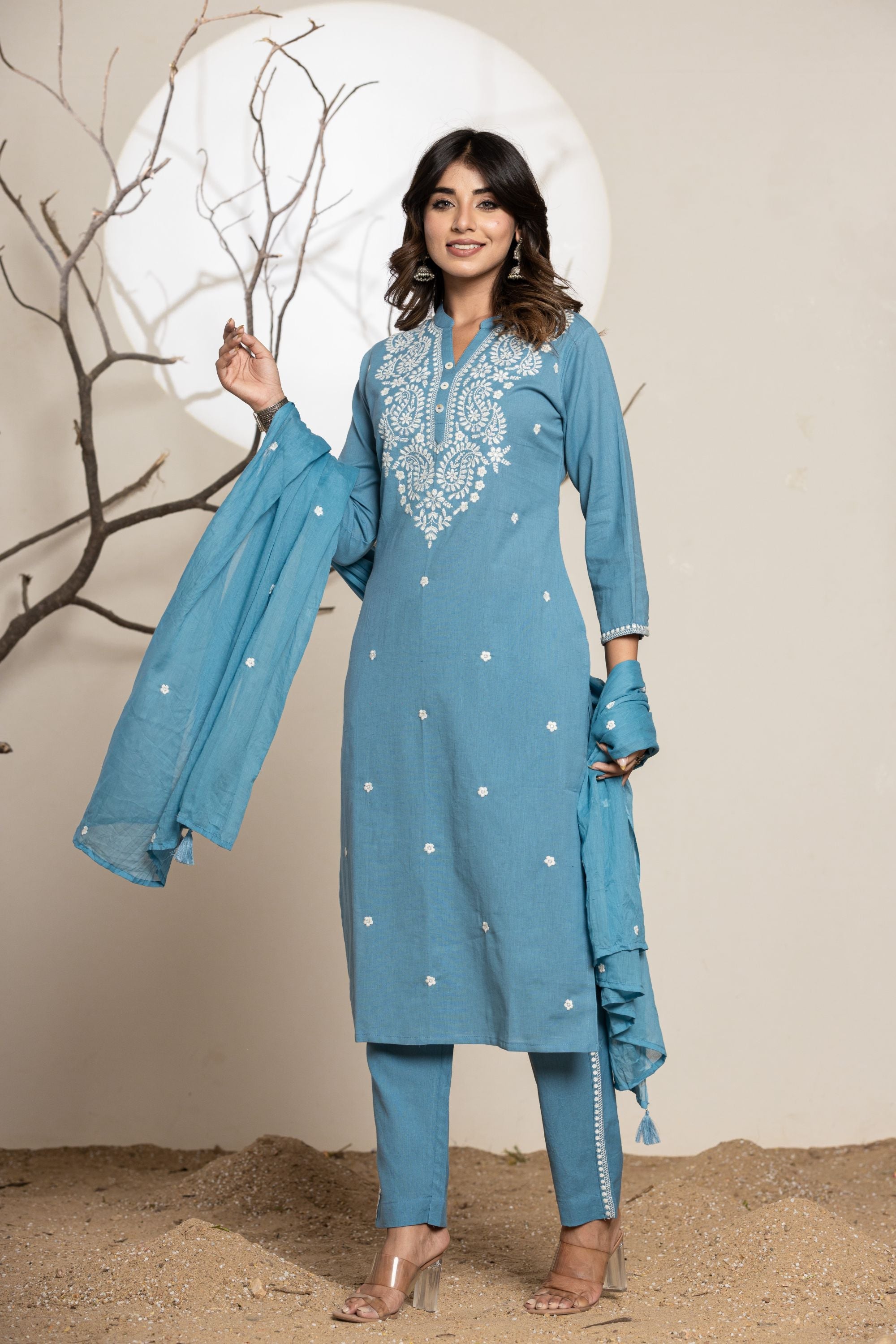 Aegan Blue Linen Suit Set