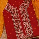 Aesthetich Red Bhandej Cotton Unstitched Salwar Suit