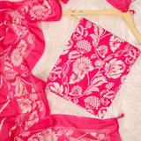 Amaranth Pink Leheriya Print Cotton Unstitched Suit Set