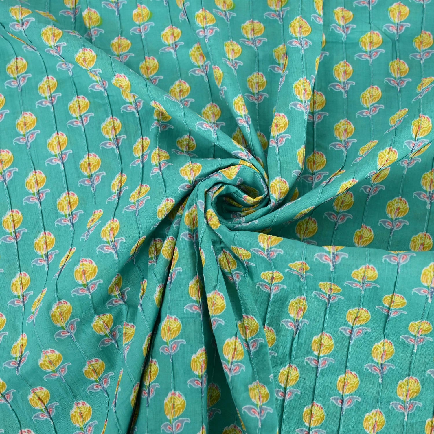 Arctic Blue Bagru Cotton Unstitched Suit Set