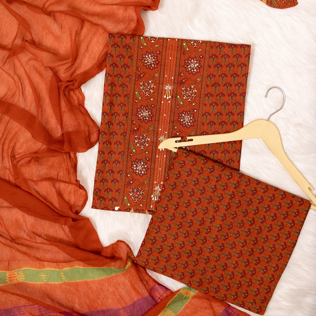 Rustic Bagru Print Cotton Unstitched Suit Set