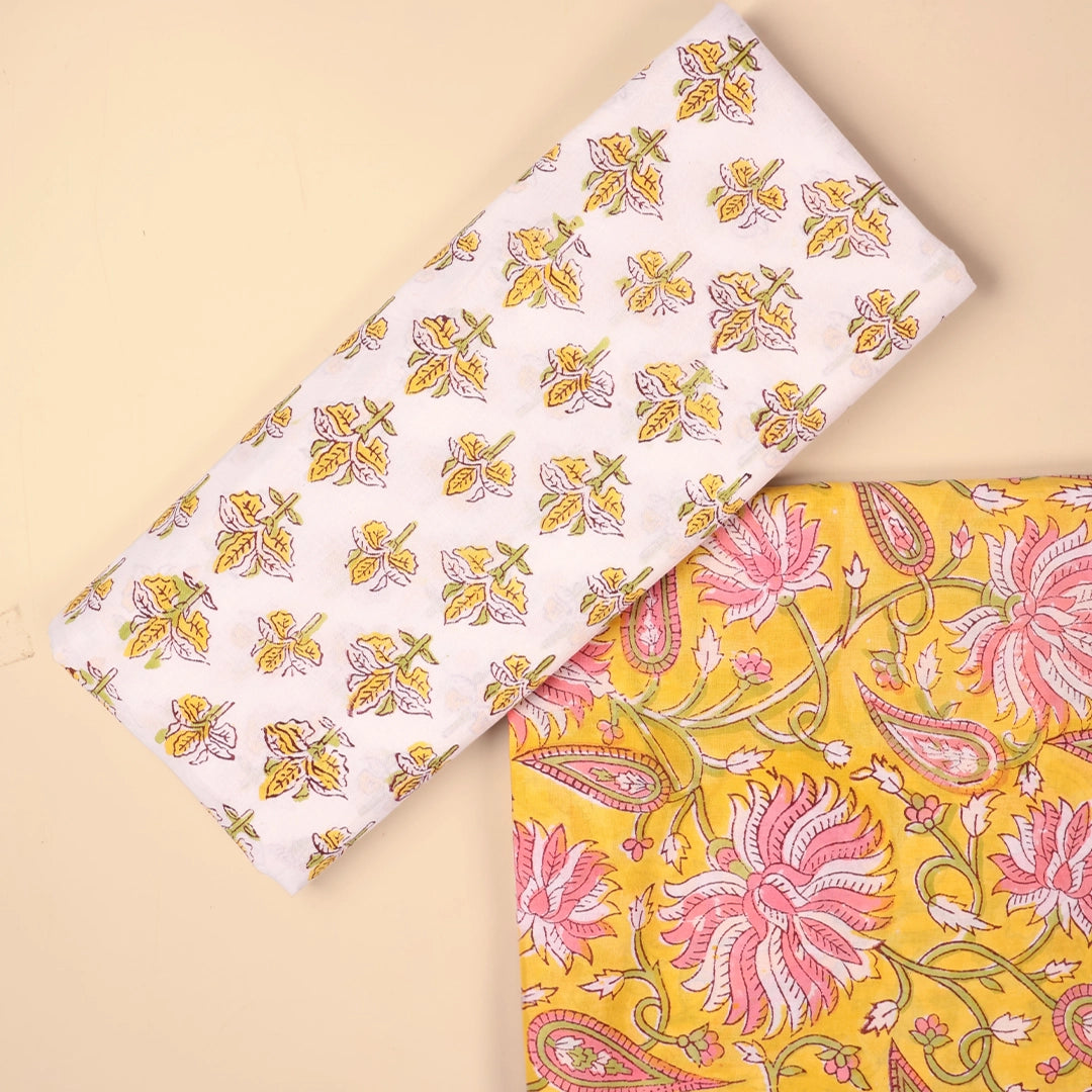 Mango Yellow Pure Kota Doria Dupatta Unstitched Suit Set