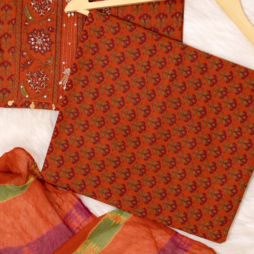 Rustic Bagru Print Cotton Unstitched Suit Set