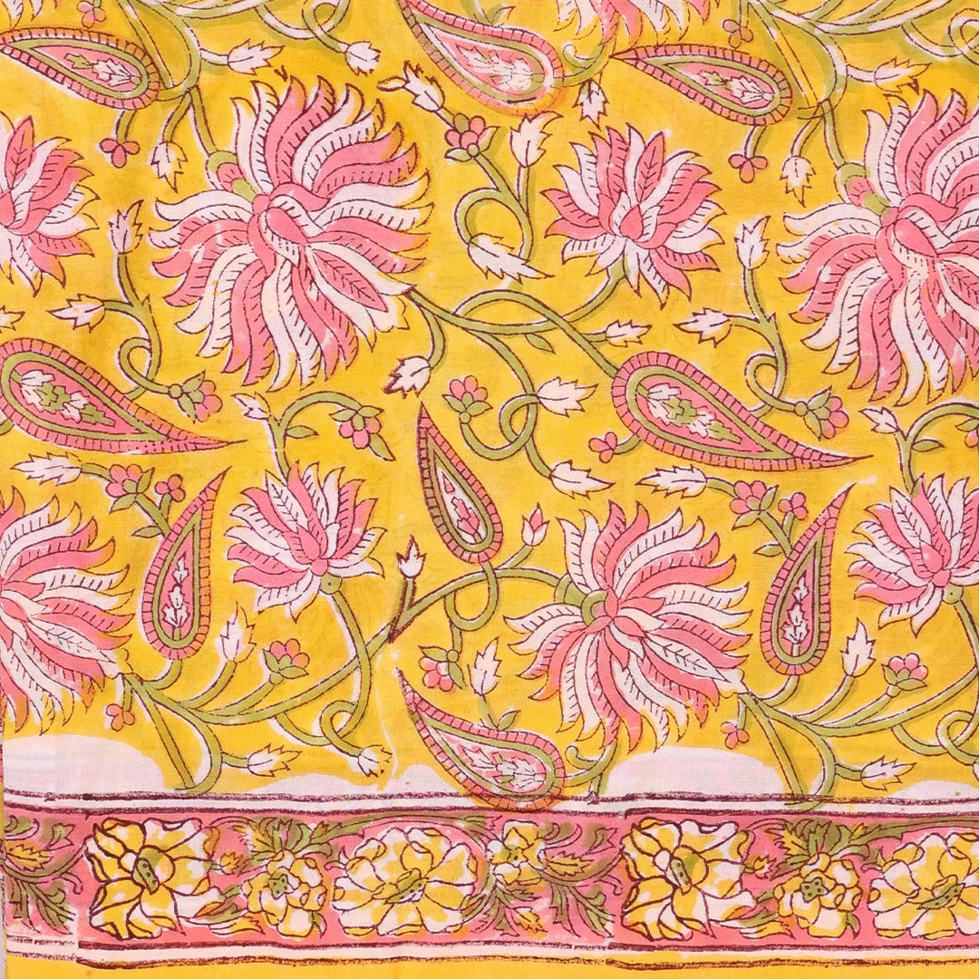 Mango Yellow Pure Kota Doria Dupatta Unstitched Suit Set
