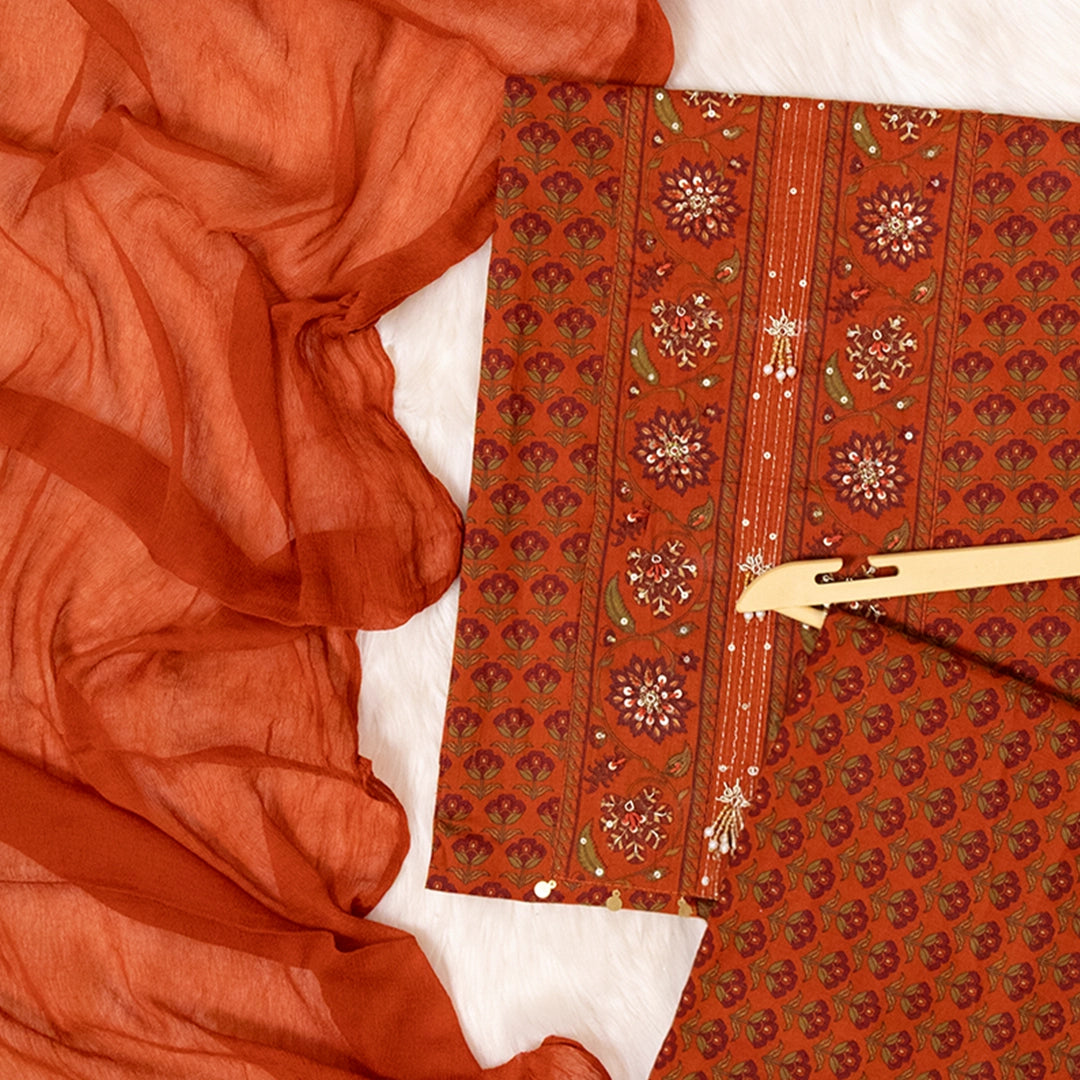 Rustic Bagru Print Cotton Unstitched Suit Set
