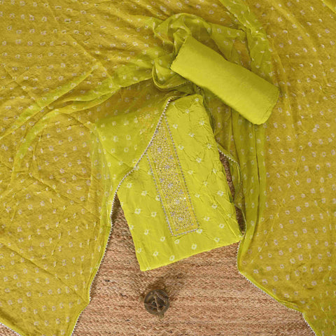 Avocado Green Crepe Bandhani Suit Set