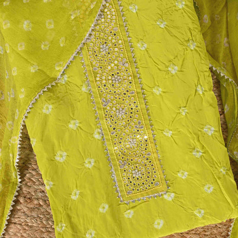 Avocado Green Crepe Bandhani Suit Set