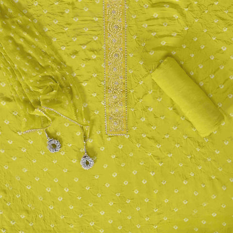 Avocado Green Crepe Bandhani Suit Set