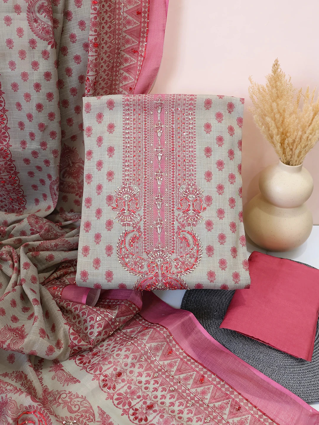 Bagru Butti Exclusive Tissue Silk Unstitched Suit Set