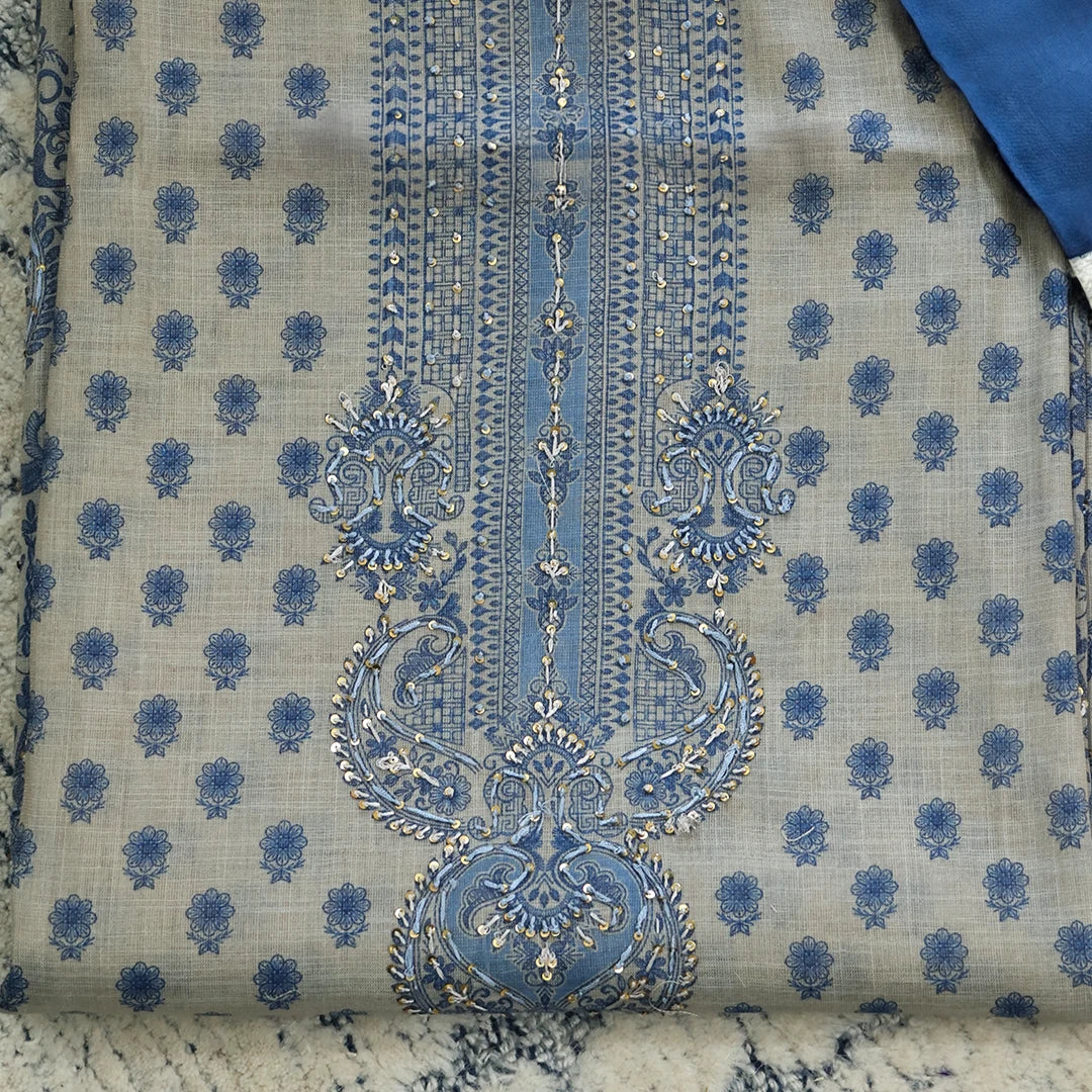 Bagru Buttin Tissue Silk Unstitched Suit Set