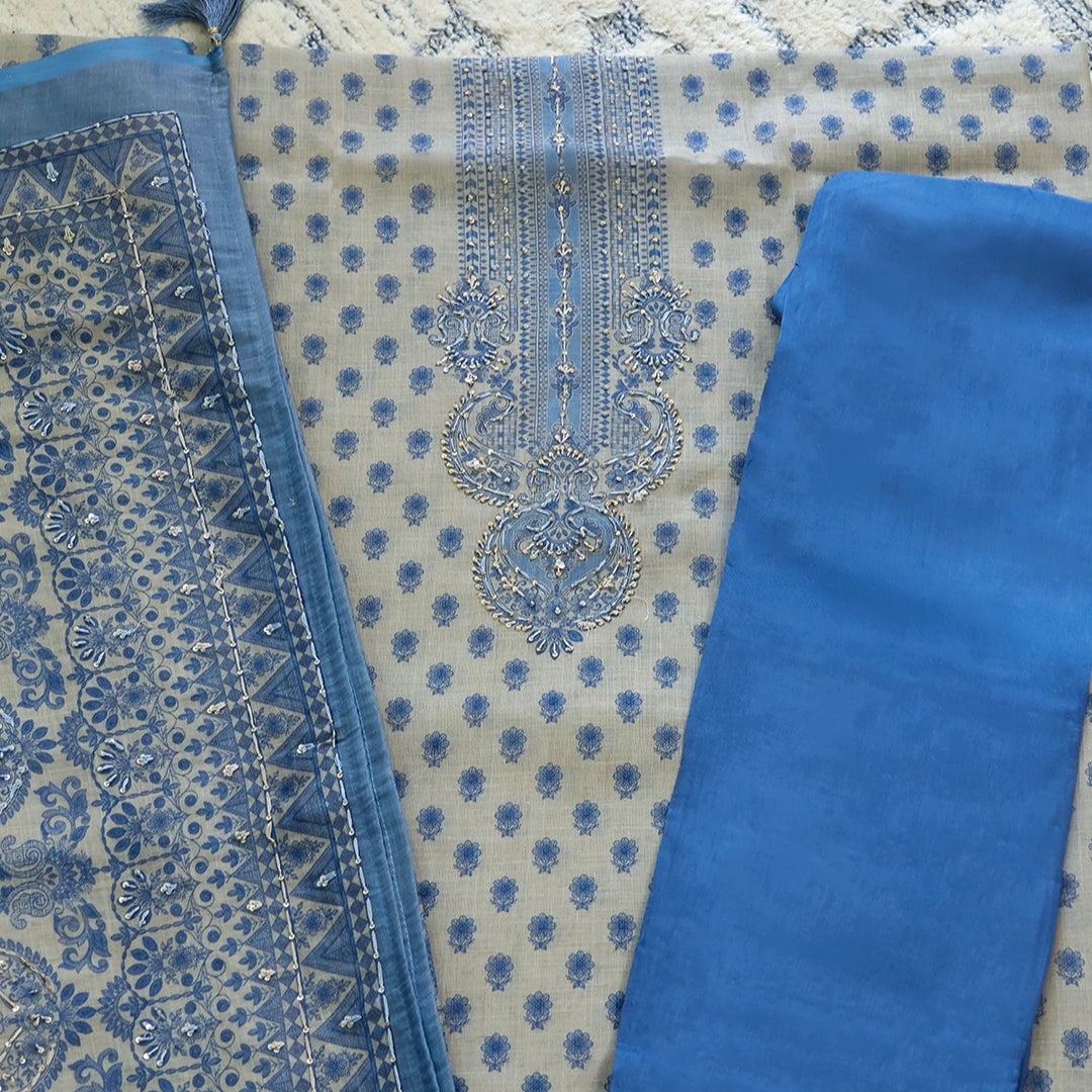 Bagru Buttin Tissue Silk Unstitched Suit Set