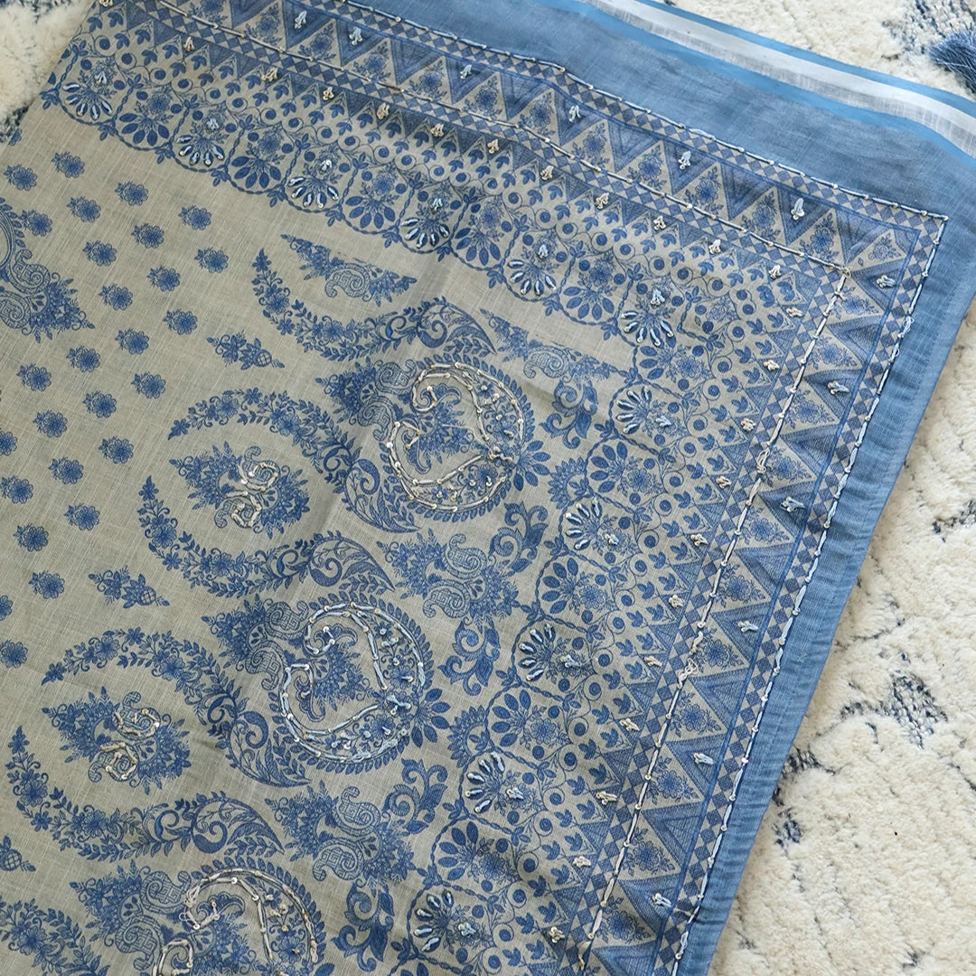 Bagru Buttin Tissue Silk Unstitched Suit Set