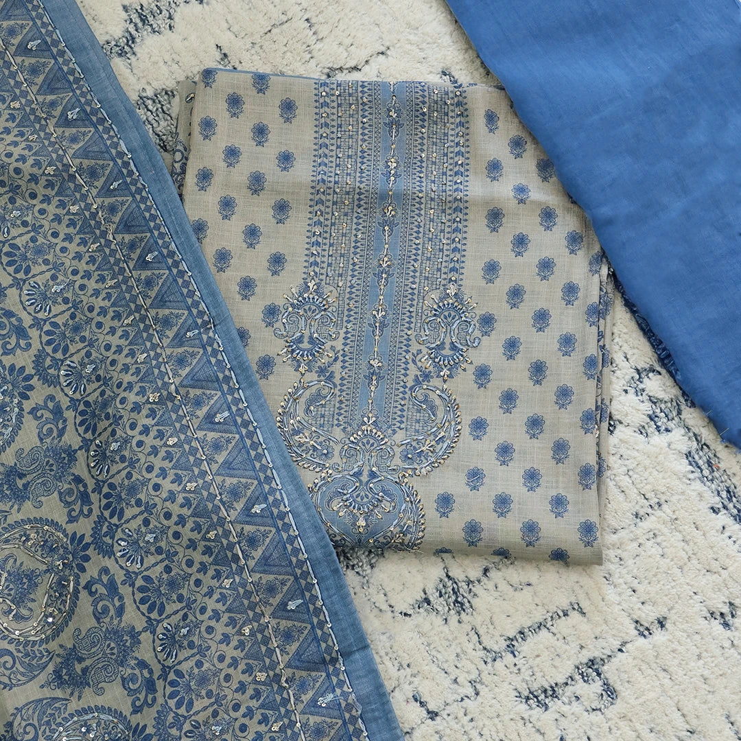 Bagru Buttin Tissue Silk Unstitched Suit Set