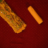 Barn Red Bandhani Phulkari Dupatta Unstitched Salwar Suit