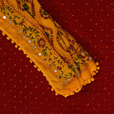 Barn Red Bandhani Phulkari Dupatta Unstitched Salwar Suit