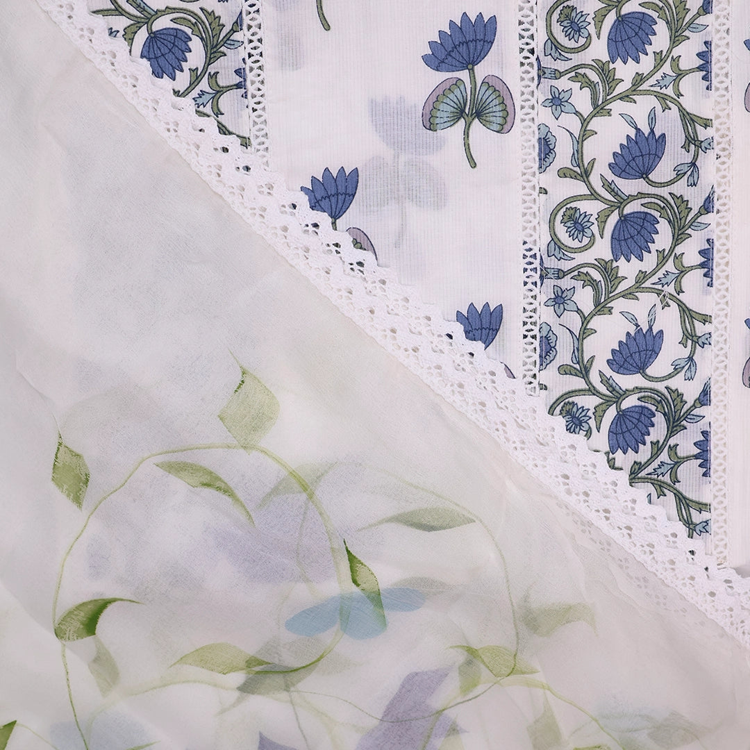 Beautiful Blue Cotton Unstitched Suit Set