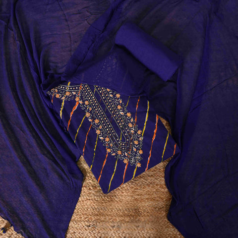 Berry Blue Leheriya Cotton Suit Set