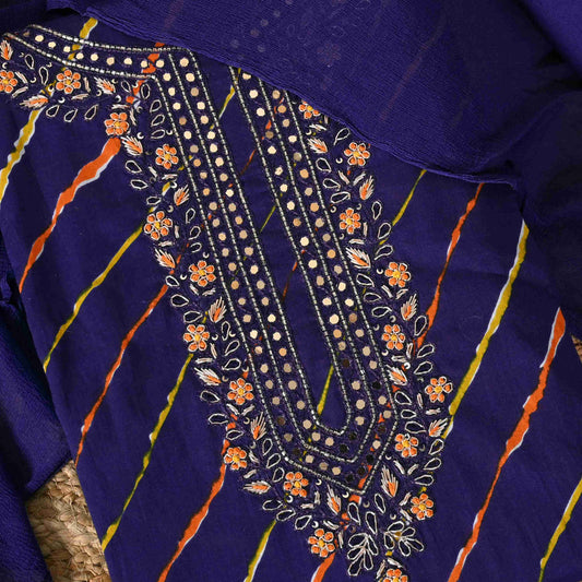 Berry Blue Leheriya Cotton Suit Set