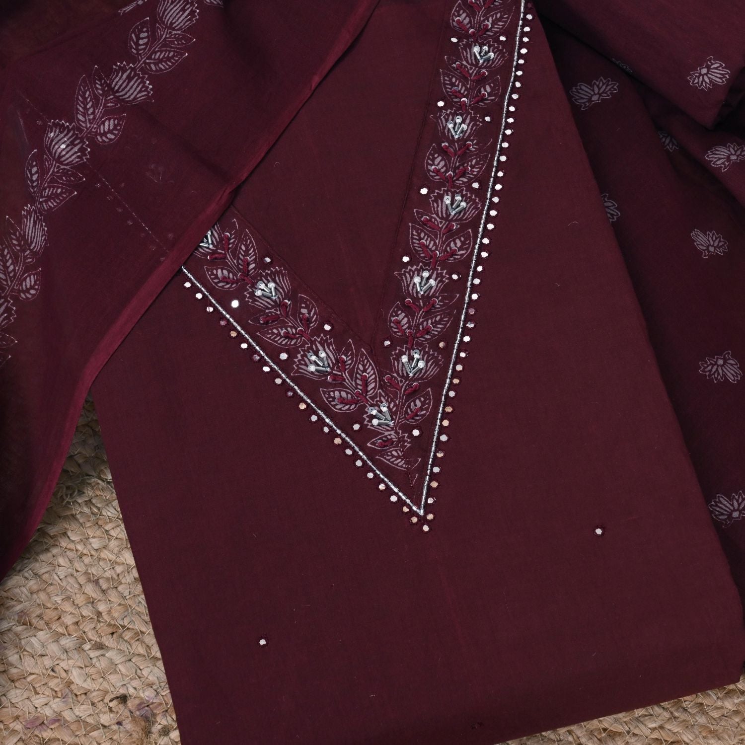 Berry Marron Cotton Suit Set