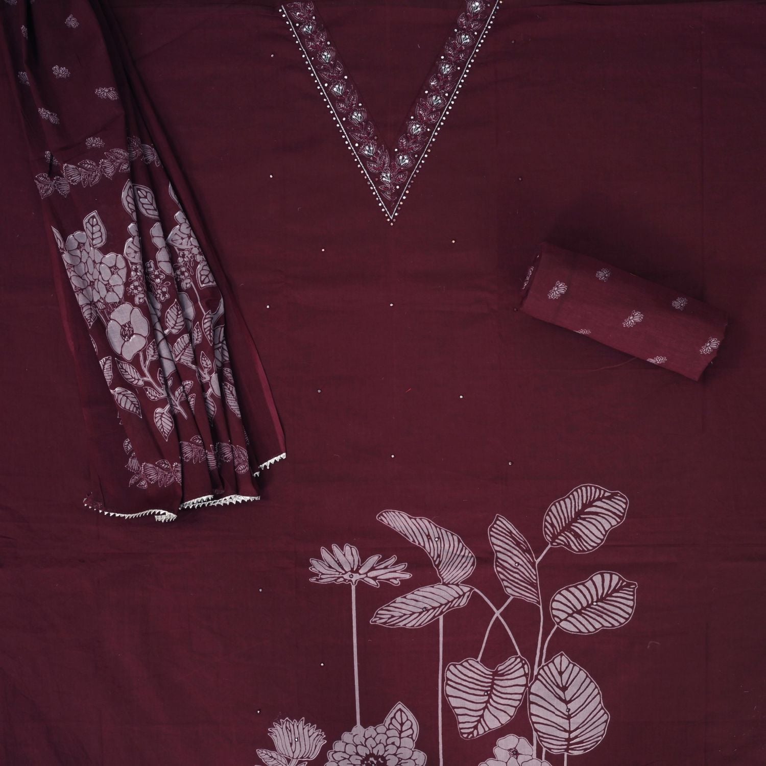 Berry Marron Cotton Suit Set
