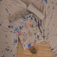 Biege Floral Cotton Suit Set