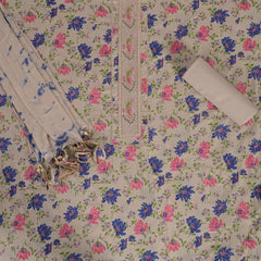 Biege Floral Cotton Suit Set