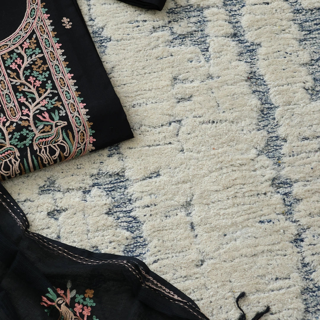Black Embroidered Cotton Unstitched Suit Set