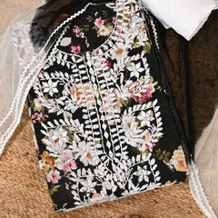 Black Floral Cotton Suit Set