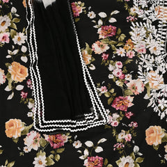 Black Floral Cotton Suit Set