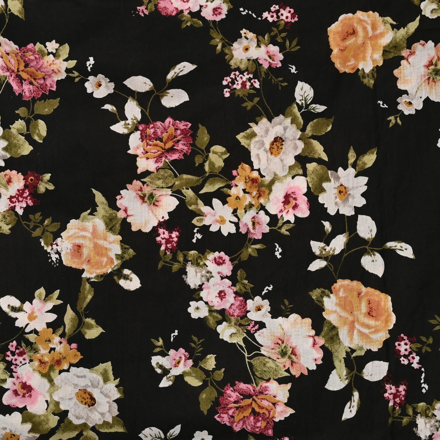 Black Floral Cotton Suit Set