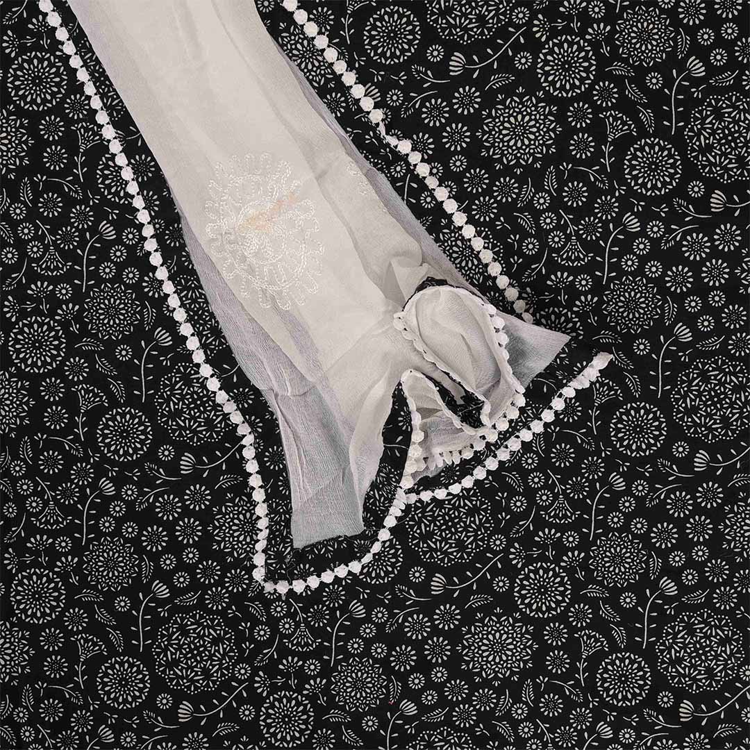 Black Pichwai Cotton Unstitched Jaipuri Suit Set With Chiffon Dupatta