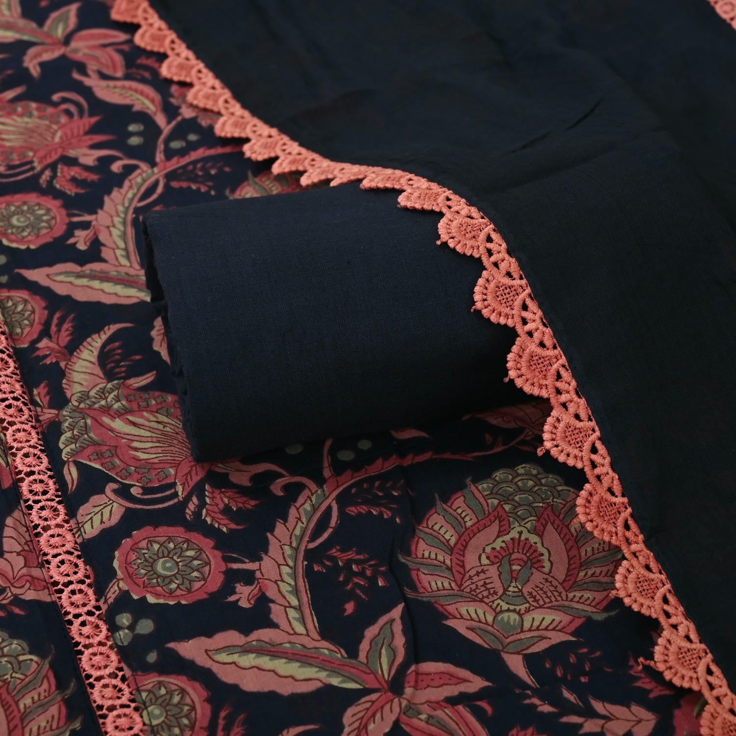 Blue Kalamkari Cotton Unstitched Suit Set