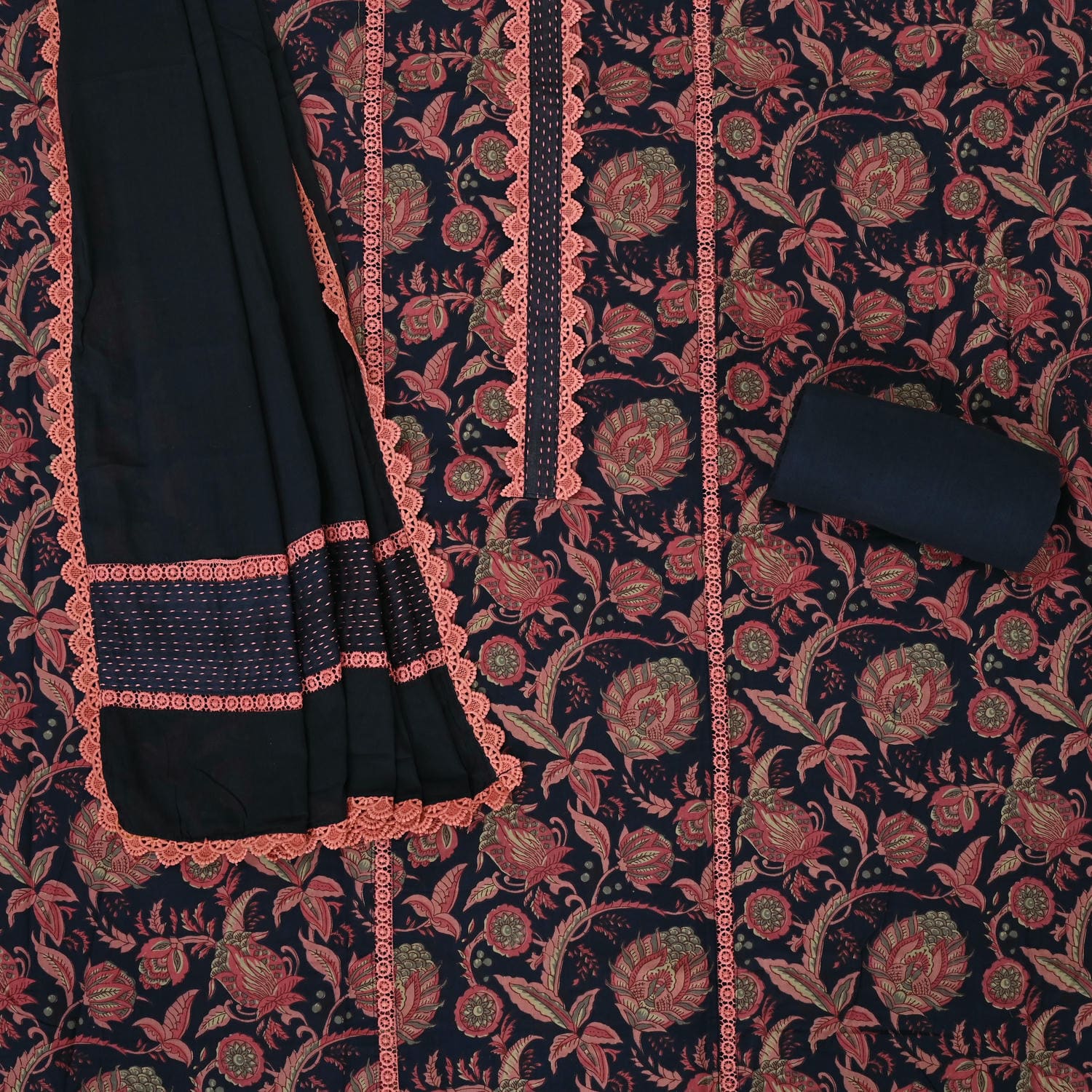 Blue Kalamkari Cotton Unstitched Suit Set