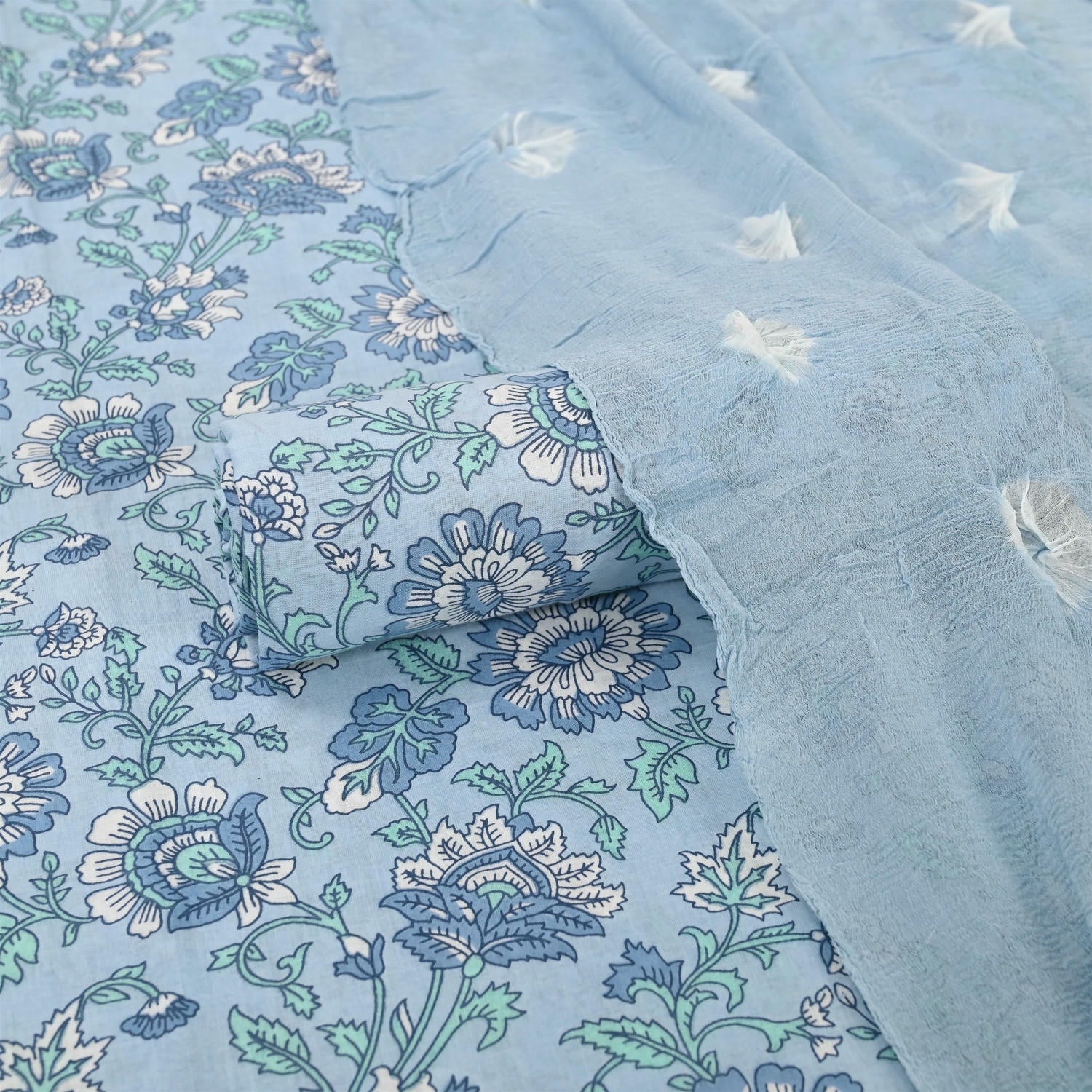 Bluish Grey Cotton Unstitched Suit Set