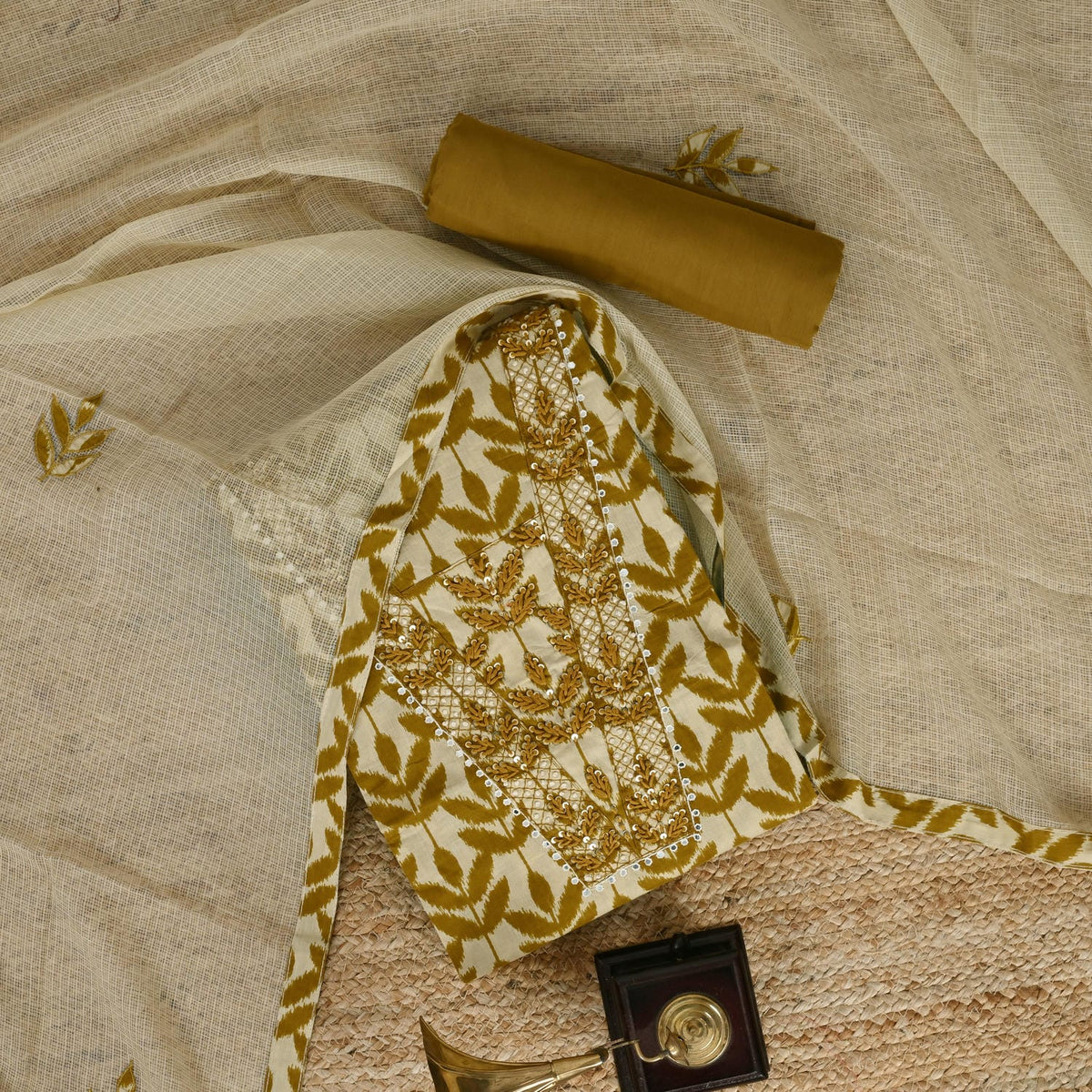 Breige Palm Cotton Suit Set