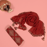 Brick Red Ikhat Print Cotton Unstitched Suit Set