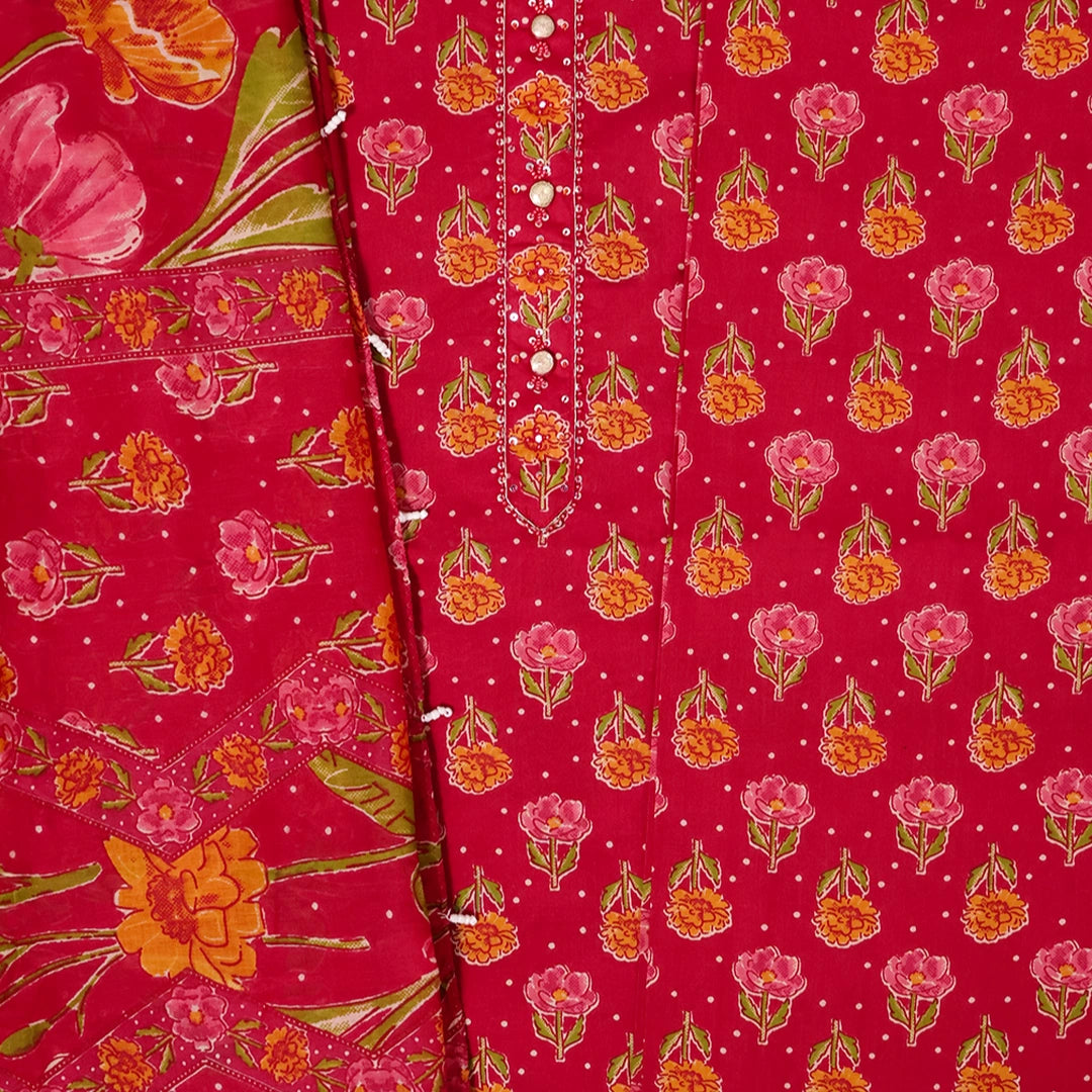 Bright Rani Bagru Print Cotton Unstitched Suit Set
