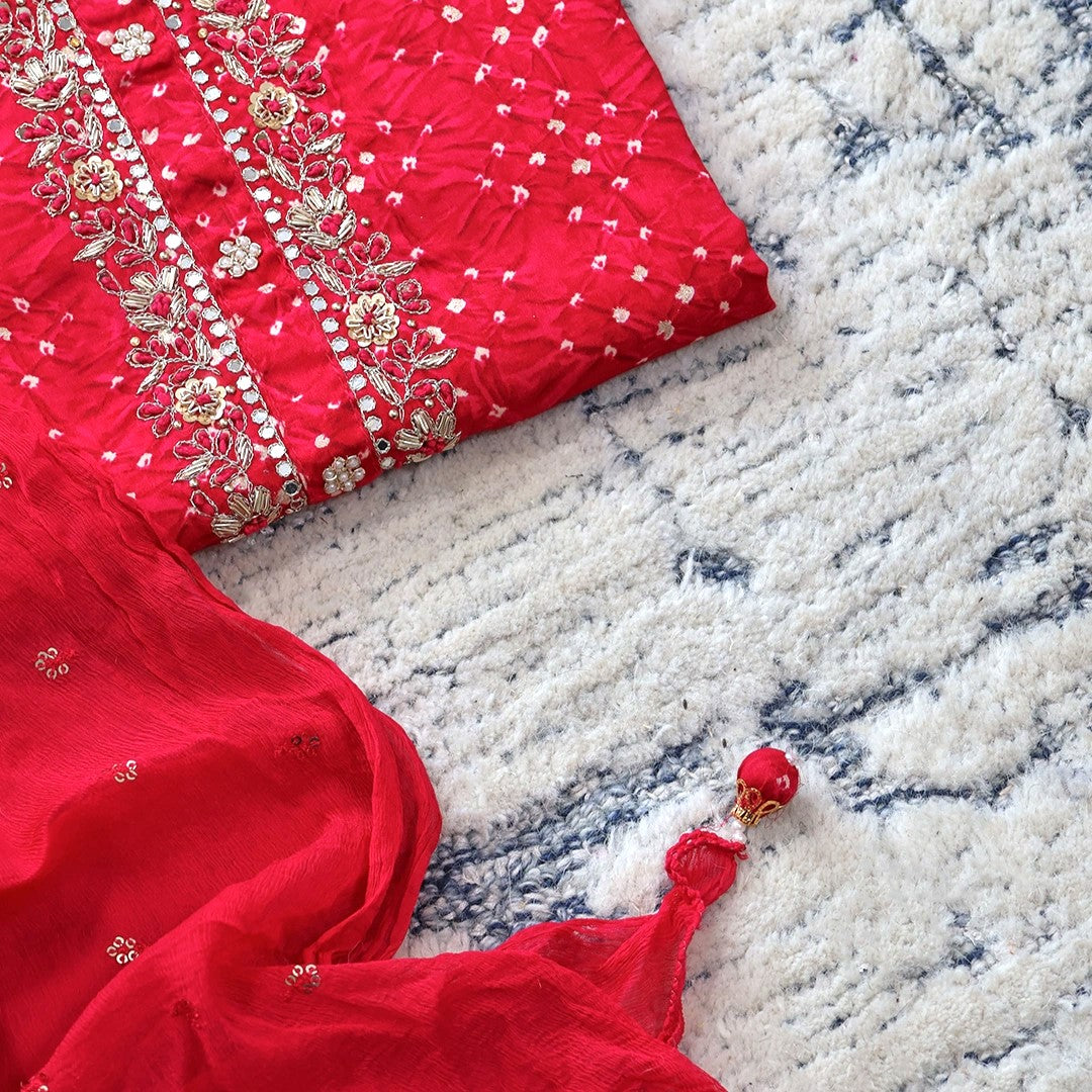 Bright Rani Bandhani Cotton Unstitched Suit Set